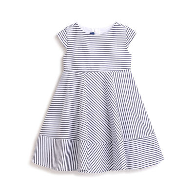 Girls Blue Striped Short Sleeve Dress